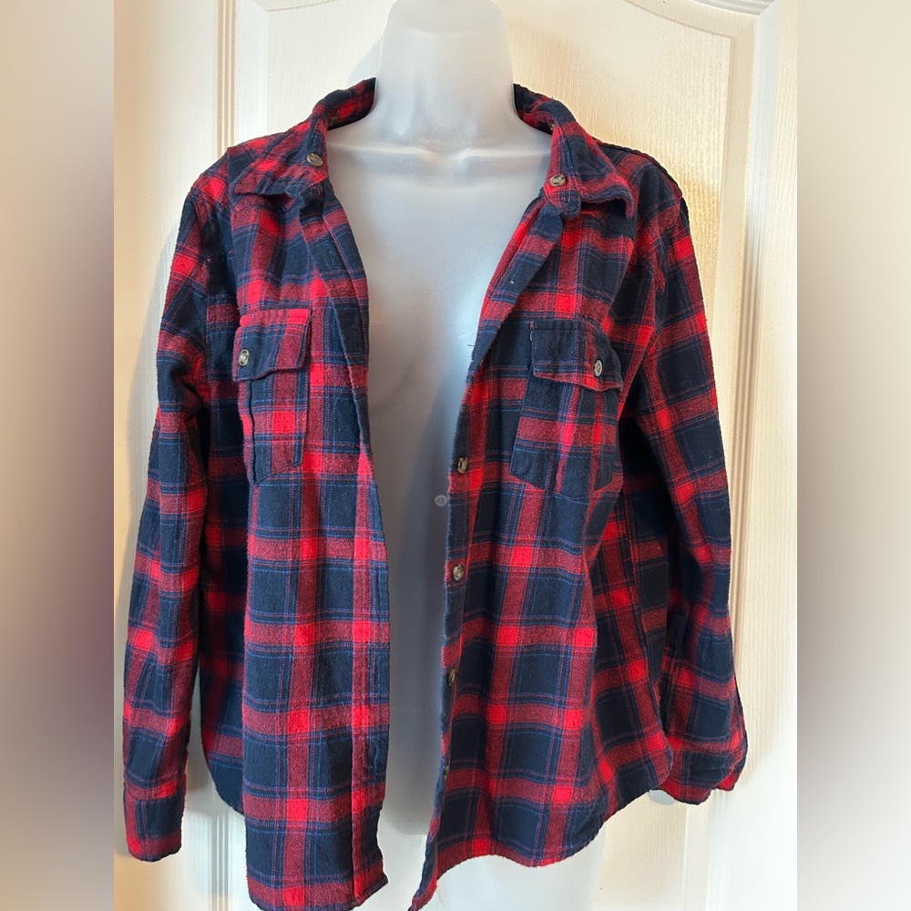 Red and Black Plaid Button-Up Shirt